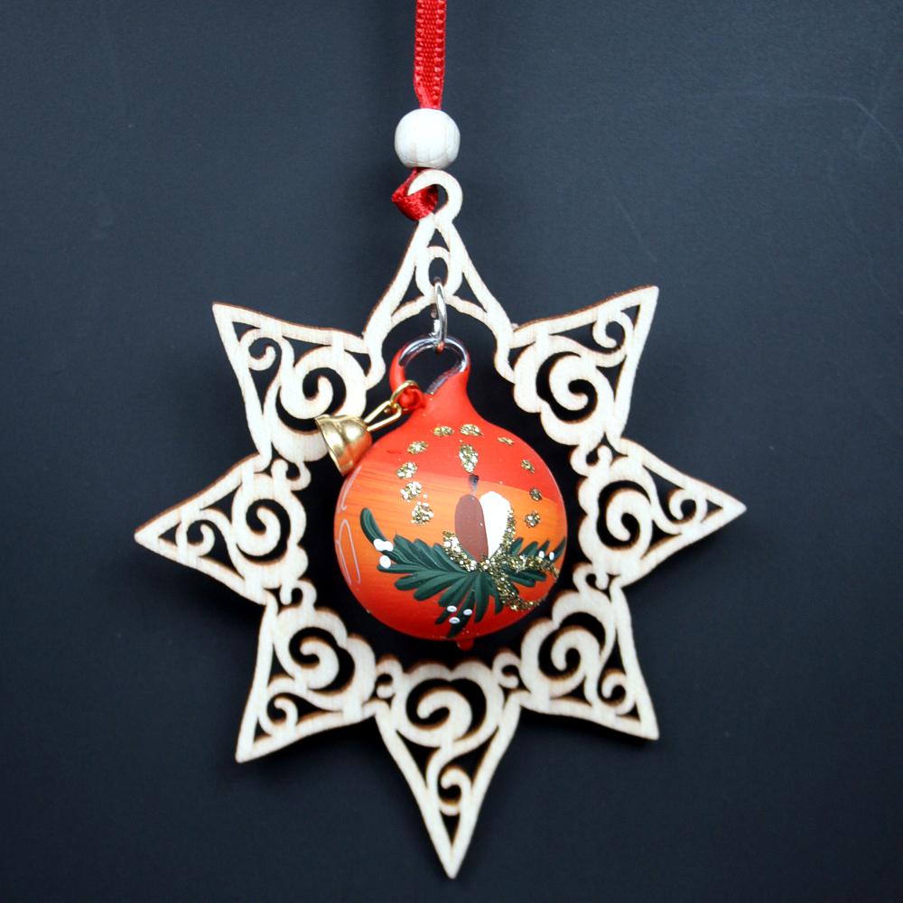 Artikel Bild: Baumbehang - Stern mit Kugel rote Sinfonie, 9 cm 