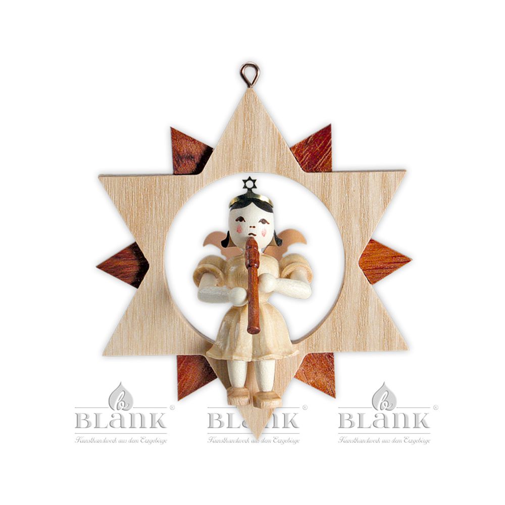 Artikel Bild: Engel im Stern mit Blockflöte - natur