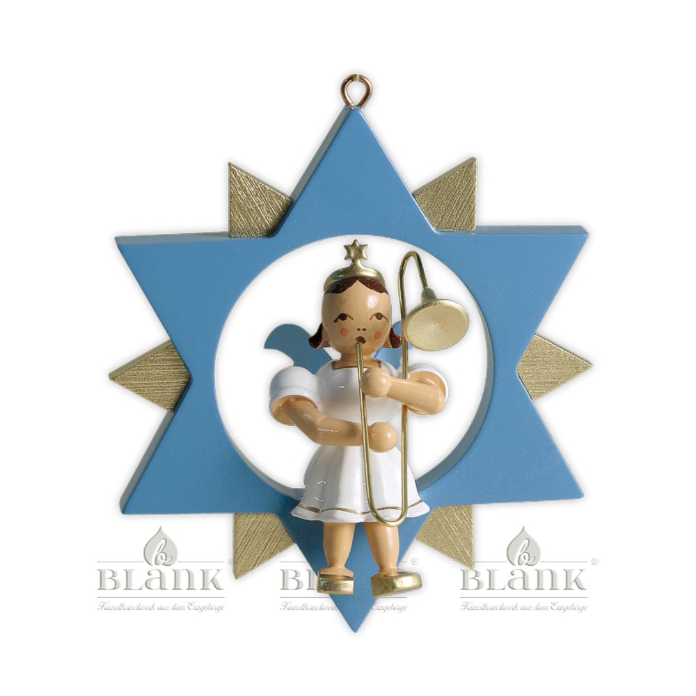 Artikel Bild: Engel im Stern mit Zugposaune - farbig