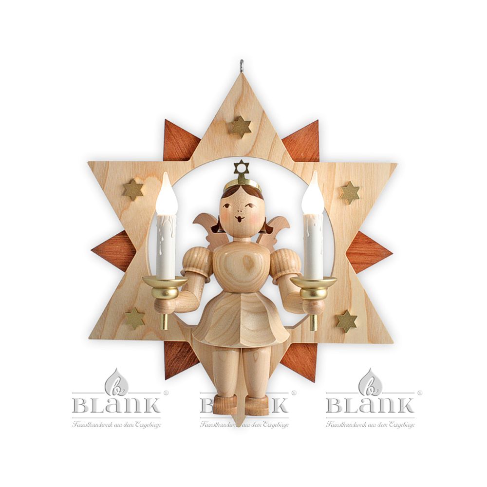 Artikel Bild: großer Engel im Stern mit elektrisch beleuchteten Kerzen - natur
