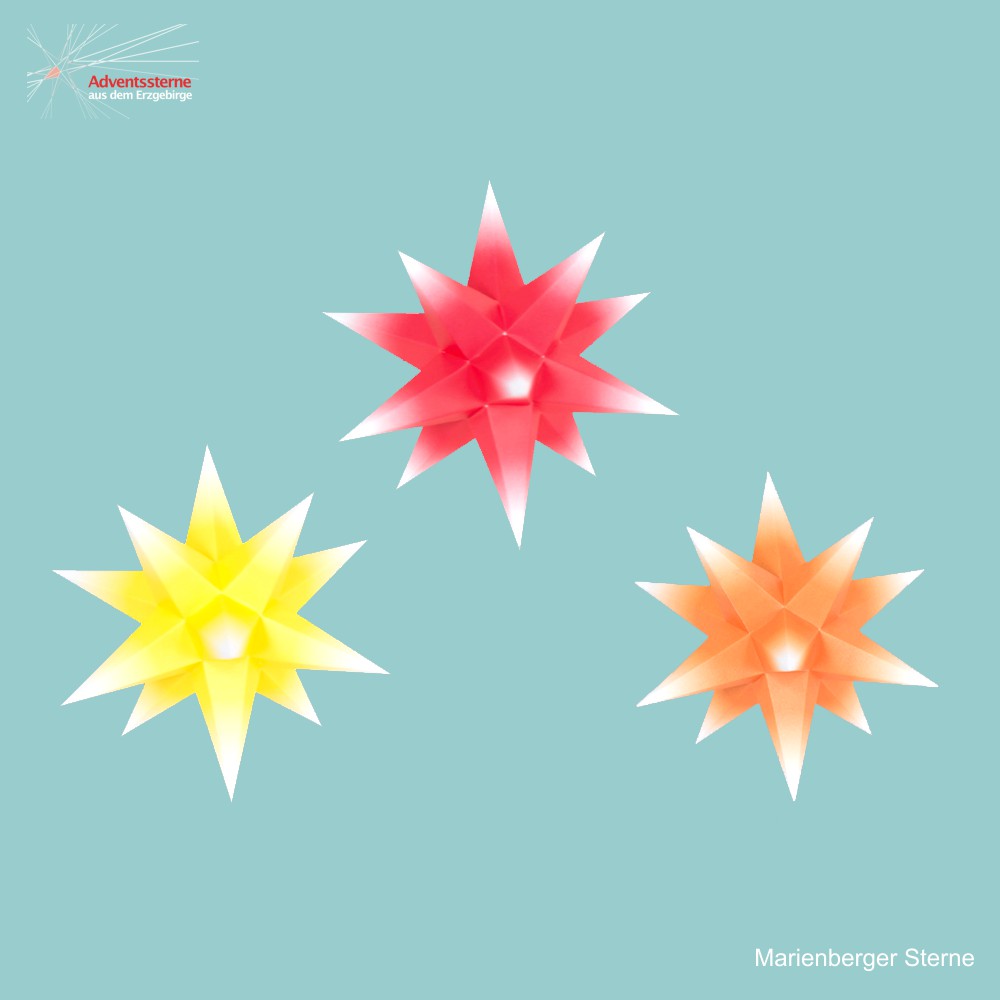 Artikel Bild: 3 vers. Ministerne rot/orange/gelb mit weißen Spitzen 16cm mit 6 Std. Timer + Batteriebeleuchtung