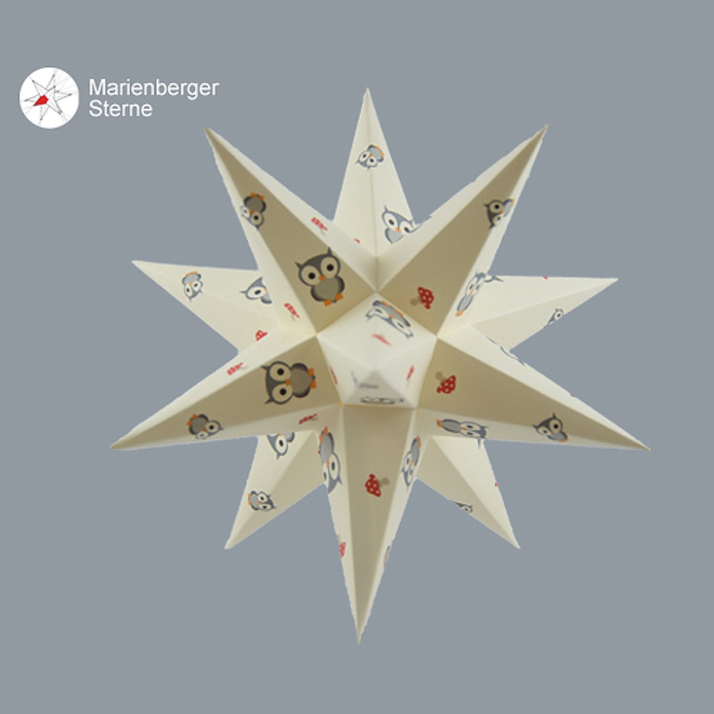 Artikel Bild: Motivstern creme mit Eule 16 cm ohne Beleuchtung