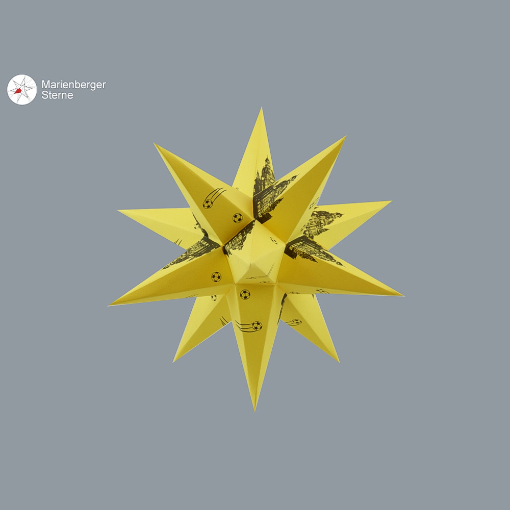 Artikel Bild: Motivstern schwarz/gelb Fanstern Dresden mit Frauenkirche 16 cm ohne Beleuchtung