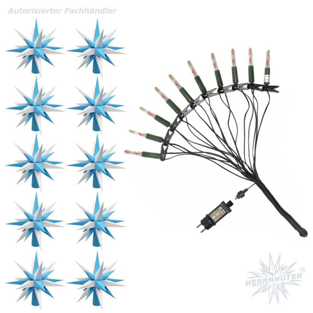 Artikel Bild: LED Sternenkette - weiß/blau - 10er Kette Herrnhuter Sterne