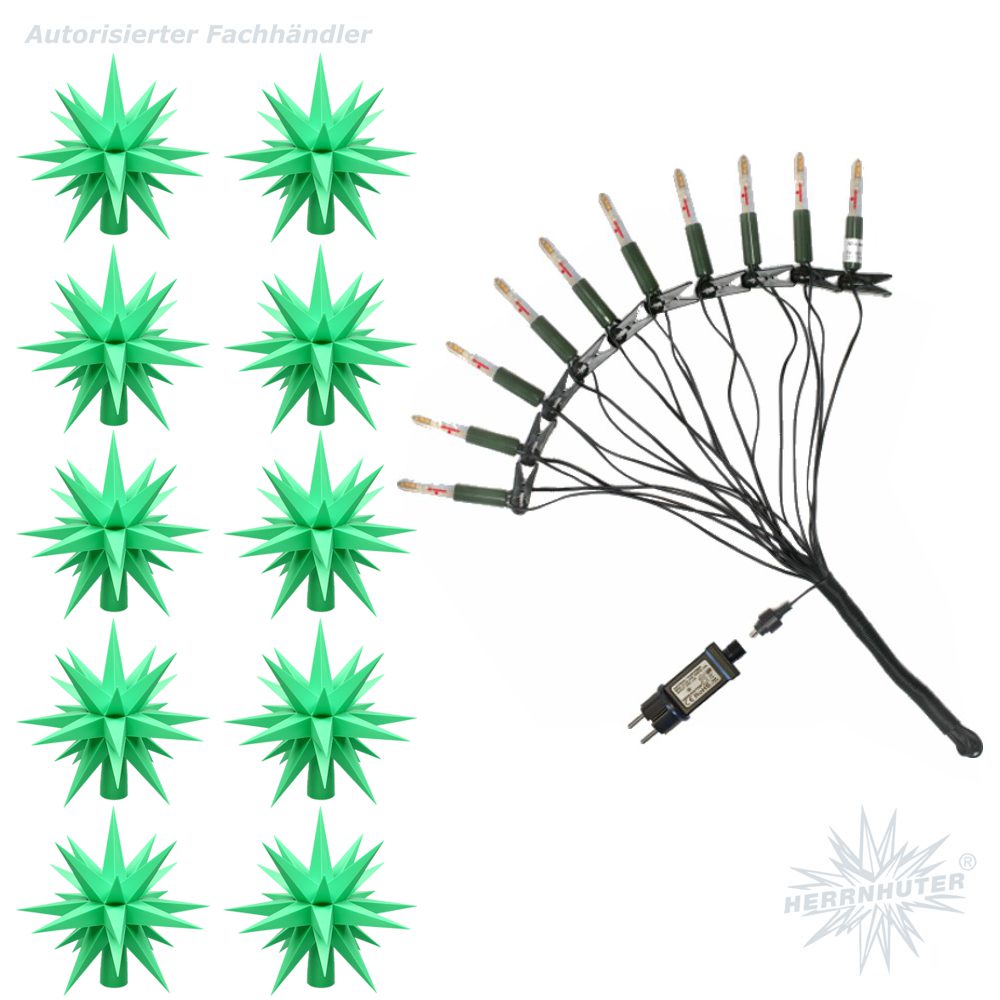 Artikel Bild: LED Sternenkette - grün - 10er Kette Herrnhuter Sterne